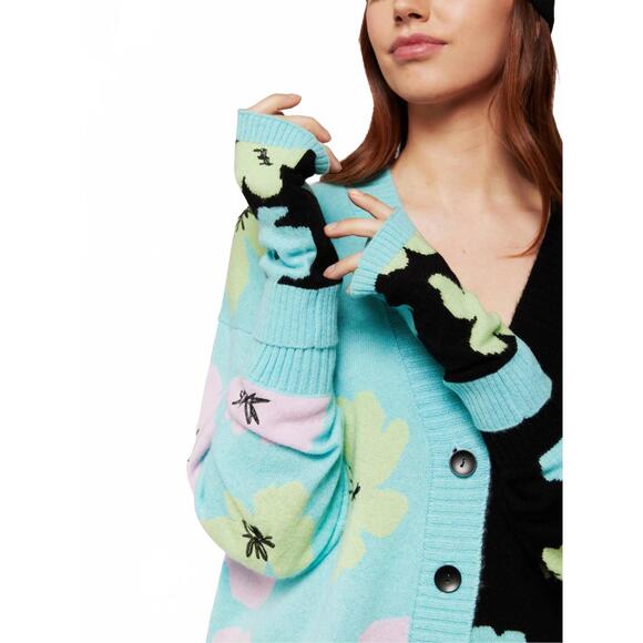 NEW BRODIE CASHMERE funky floral wrist warmers in cactus